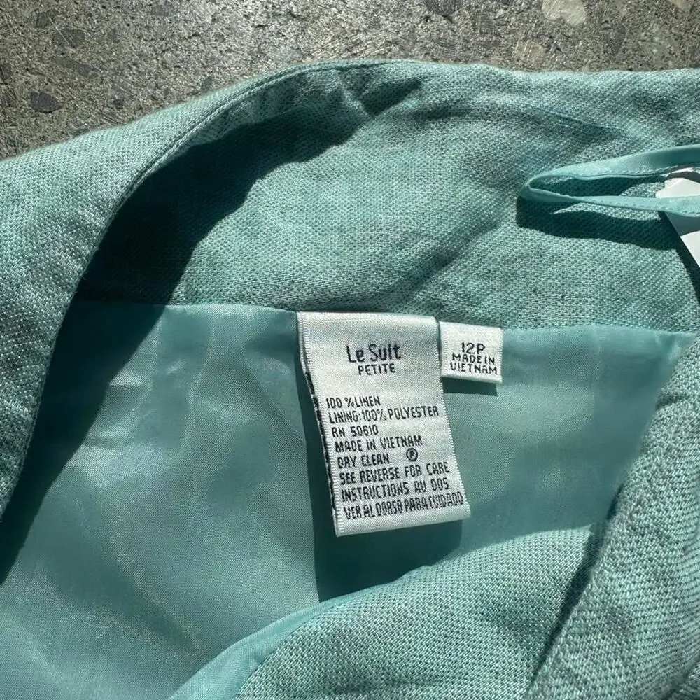 Le Suit Petite 100% Linen Aqua Blue Midi Skirt Size 12P